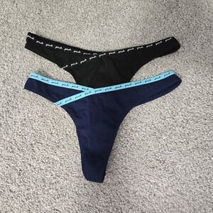 PINK Victoria's Secret Black and Navy Thong Panties Bundle
